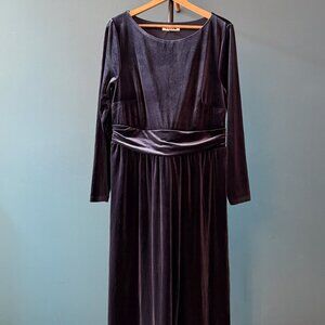 Boden Stretch Velvet Long sleeve Evening Midi Dress in Midnight Navy